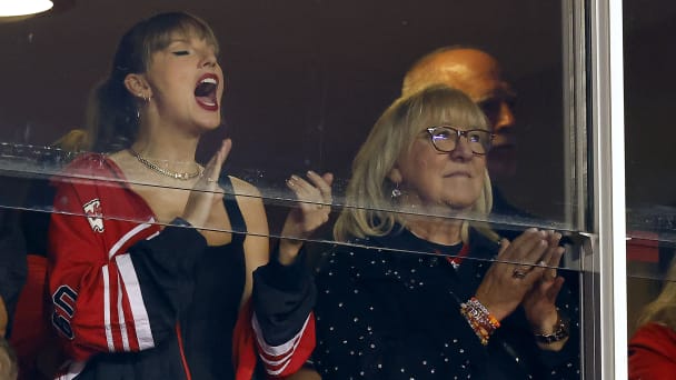 Fresh off the Los Angeles premiere of her “Eras Tour” concert movie, Taylor Swift jetted off to Kansas City to watch Kansas City Chiefs—and her new beau Travis Kelce—take on the Denver Broncos Thursday night. TMZ reported that Swift once again hung out with Kelce’s mom, Donna, and even gifted her “one of her famous friendship bracelets,” as the tabloid put it. The appearance marks the third time in a month Swift has made it to one of Kelce’s games. The pop star was photographed inside Arrowhead Stadium wearing Chiefs gear alongside Donna Kelce, Travis Kelce’s mother. Earlier in the day Swift shut down The Grove shopping center for her premiere, which featured a surprise appearance by